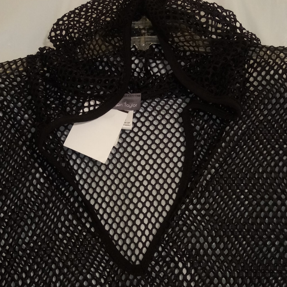 JORDAN TAYLOR HOODED OPEN KNIT SWIM COVER BLACK SIZE LARGE